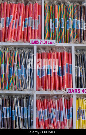 Sticks of Traditional Rock for sale along the Seafront at Blackpool Lancashire UK Stock Photo