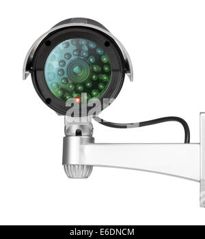 security camera wall mounted on white background Stock Photo