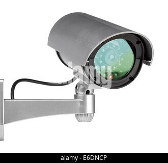 security camera wall mounted on white background Stock Photo