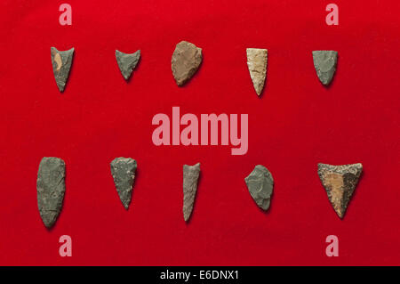 Neolithic arrowheads - 2500 BC, archaeological site of Cabezo Jure, Alosno, Huelva province, Region of Andalusia, Spain, Europe Stock Photo