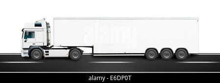 fast white truck on a motorway Stock Photo