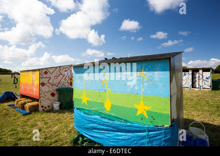 Toilets at a protest camp against fracking at a farm site at Little Plumpton near Blackpool, Lancashire, UK, where the council for the first time in the UK, has granted planning permission for commercial fracking fro shale gas, by Cuadrilla. Stock Photo