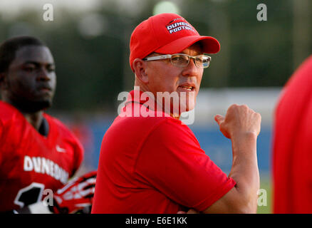 Largo, Florida, US. 21st Aug, 2014. Dunedin High School head coach Matt LePain coaches during Thursday's (8/21/14) preseason football jamboree with Dunedin High School at Largo. © Douglas R. Clifford/Tampa Bay Times/ZUMA Wire/Alamy Live News Stock Photo