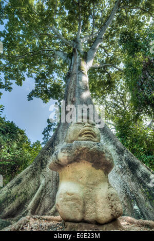 The Olmeca stone carving called The Grandmother in La Venta Park in Villahermosa, Tabasco, Mexico. Stock Photo