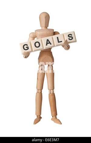 Wooden figurine with the word GOALS isolated on white background Stock Photo