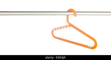 Single clothes hanger on a rack isolated on white background Stock Photo