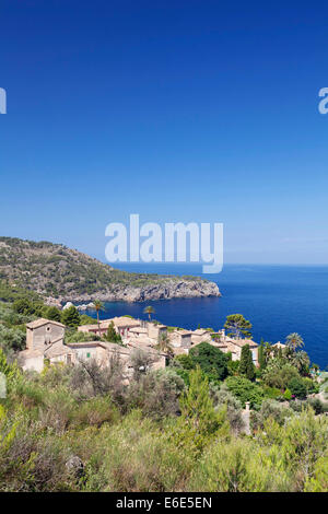 Coast, hamlet by the sea, Lluc Alcari, near Deià, Sierra de Tramuntana, west coast, Majorca, Balearic Islands, Spain Stock Photo
