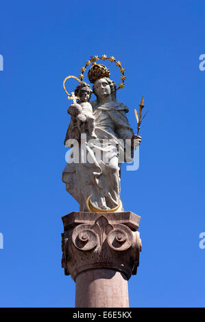 Marian column against a blue sky, Murnau, Upper Bavaria, Bavaria, Germany Stock Photo