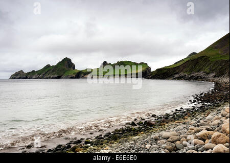 Dun island from the beach at Village Bay on the islands of St. Kilda Stock Photo