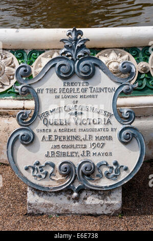 A plaque on the Queen Victoria Memorial Fountain in Vivary Park, Taunton. Stock Photo