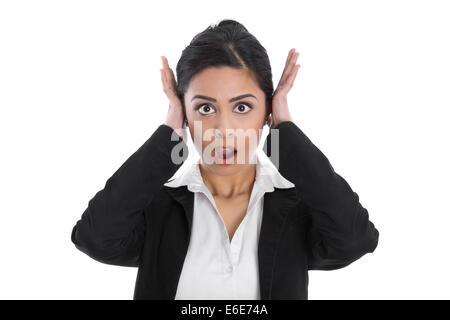 Shocked and desperated isolated indian woman had forgotten a date. Stock Photo