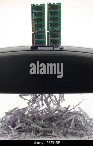 PC DIMM Memory chip shredding data Stock Photo