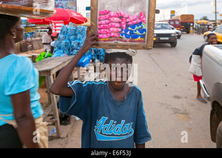 Street vendors at road junction, Accra, Ghana, Africa Stock Photo