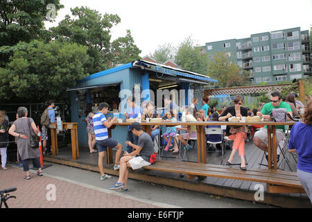 Go fish is a popular fish and chips eatery near false creek in Vancouver, BC, Canada Stock Photo