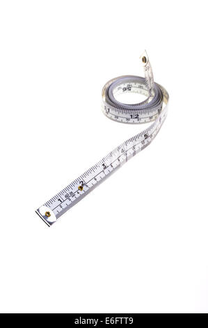 White dress makers tape measure, with selective focus. Stock Photo
