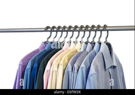 A mixture of shirts on a hanging rail. Stock Photo