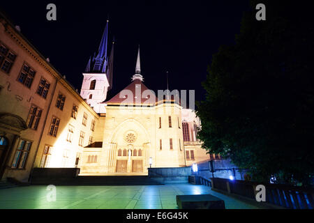 View of Notre-Dame Cathedral at night Stock Photo