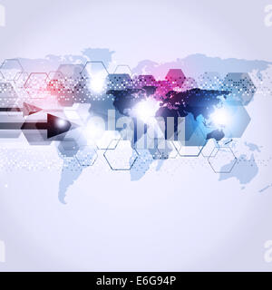 abstract background with square dots arrows lights and business world map Stock Photo