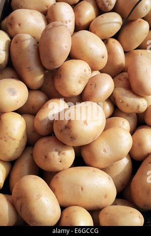 potatoes on market stall in Place des pilotes, St Valery sur Somme, Picardy, France Stock Photo