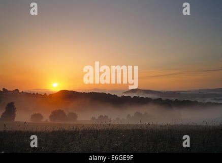 Sunrise near the village of Donhead St. Mary in south-west Wiltshire, England. Stock Photo