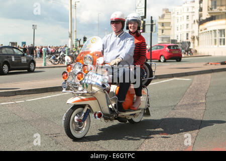 Mod All Weekender, Brighton 2014, Madeira Drive, Brighton, East Sussex, UK  . This is a gathering of British Mod culture annual event on the south coast of England with the classic scooter as the chosen mode of transport. 23rd August 2014 David Smith Alamy Live News Stock Photo