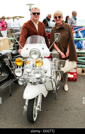 Mod All Weekender, Brighton 2014, Madeira Drive, Brighton, East Sussex, UK  . This is a gathering of British Mod culture annual event on the south coast of England with the classic scooter as the chosen mode of transport. 23rd August 2014 David Smith Alamy Live News Stock Photo