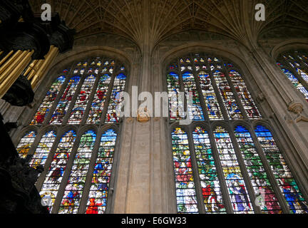 interior of kings college chapel cambridge england showing the chapel organ and stained glass windows Stock Photo