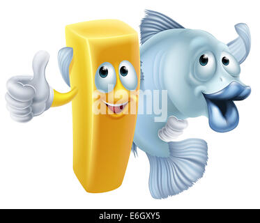 Fish and chips friends cartoon concept of a chip or French fry character and fish character arm in arm Stock Photo