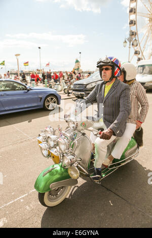 Mod All Weekender, Brighton 2014, Madeira Drive, Brighton, East Sussex, UK  . This is a gathering of British Mod culture annual event on the south coast of England with the classic scooter as the chosen mode of transport. 23rd August 2014 David Smith/Alamy Live News Stock Photo