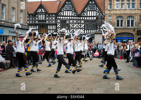 Hammersmith Morris Men dancing in The Square at the Shrewsbury Folk Festival  Shropshire, England Stock Photo