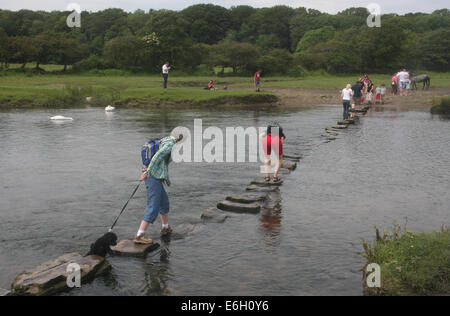 Stepping stones on River Ewenny in south Wales, UK. Stock Photo