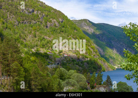 beautiful Norway scenery in a sunny spring day Stock Photo