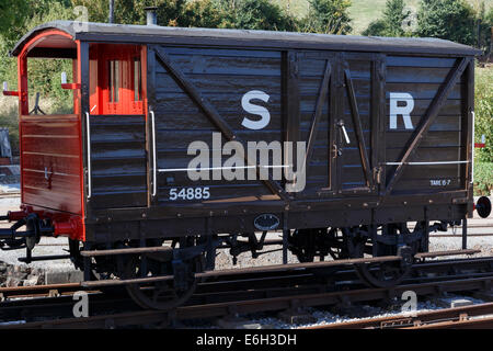 Restored vintage guard's van on the West Somerset Railway (WSR) at Williton Station. Stock Photo