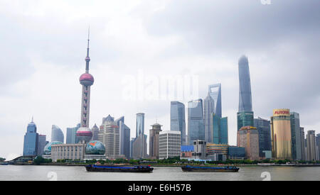 View of Pudong Business District Shanghai from The Bund across the Huangpu River Stock Photo