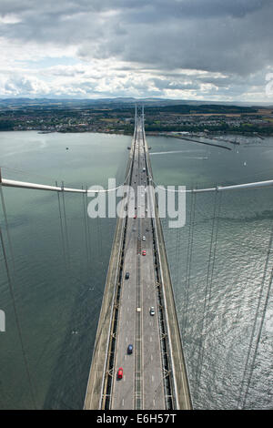 View from top of the Forth Road Bridge. Looking south toward South Queensferry and Edinburgh. Stock Photo