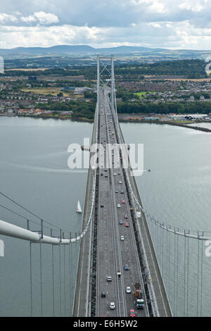 View from top of the Forth Road Bridge. Looking south toward South Queensferry and Edinburgh. Stock Photo