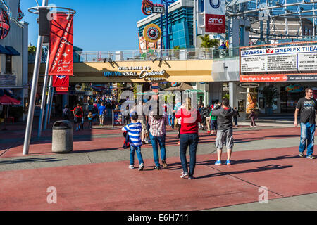 Park guests on street at Universal CityWalk in Orlando, Florida Stock Photo