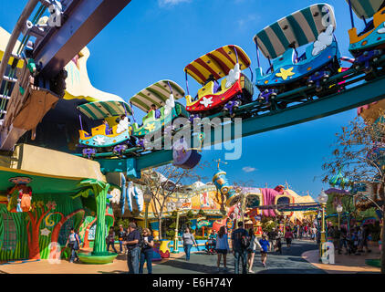 The High in the Sky Seuss Trolley Train Ride at Seuss Landing in Islands of Adventure at Universal Studios, Orlando Stock Photo