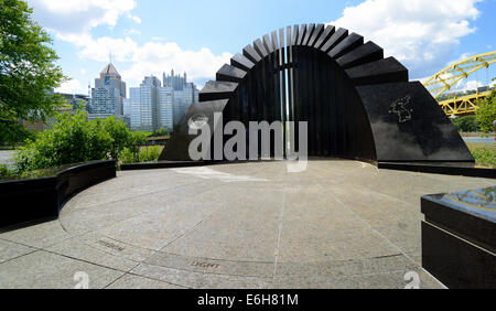 Pittsburgh's Korean War Memorial on the North Shore of the city is shaped and positioned to capture sunlight. Stock Photo