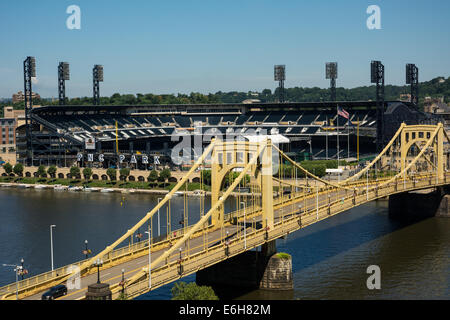 Pittsburgh's Sixth Street Bridge is named after the Pittsburgh Pirates legendary right fielder Roberto Clemente. Stock Photo