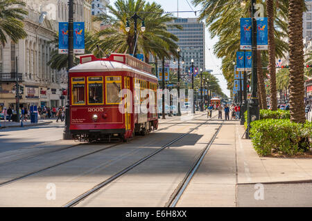 Streetcar on Canal Street in downtown New Orleans, Louisiana Stock Photo