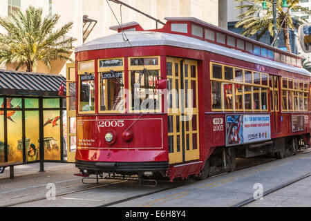 Streetcar on Canal Street in downtown New Orleans, Louisiana Stock Photo