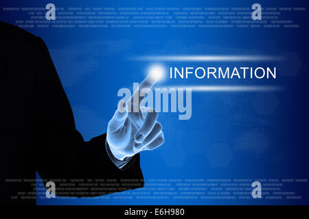 business hand pushing information button on a touch screen interface Stock Photo