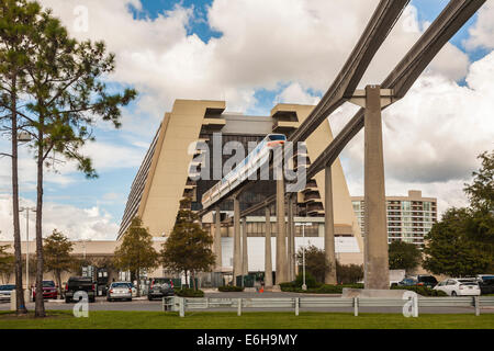 Monorail entering or exiting the Contemporary Resort at Walt Disney World, Florida, USA Stock Photo