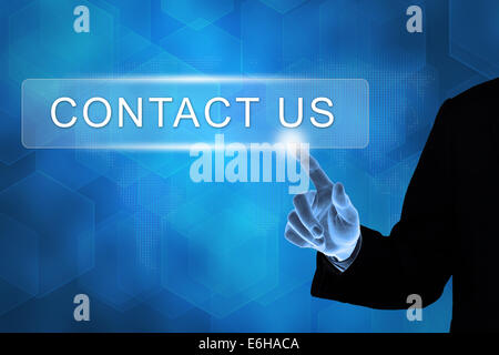 business hand touching contact us button on a touch screen interface Stock Photo