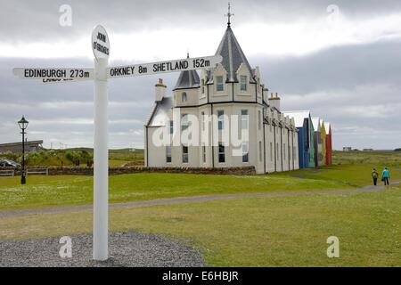 Distance and direction signpost at John o' Groats marking the furthest most point from Land's End in the British Isles Stock Photo