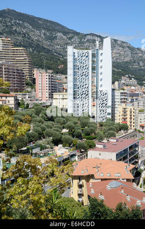 View of Simona Tower Block or High-Rise Luxury Apartments in Skyscraper by Jean-Pierre Lott Monaco Stock Photo