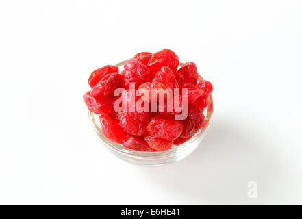 Dried cherries in small glass bowl Stock Photo