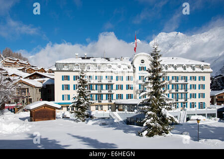 Hotel du Glacier in the Swiss Alpine village of Saas-Fee. Stock Photo