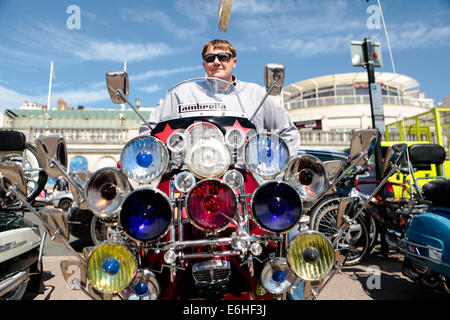 Mod All Weekender, Brighton 2014, Madeira Drive, Brighton, East Sussex, UK  . This is a gathering of British Mod culture annual event on the south coast of England with the classic scooter as the chosen mode of transport. 24th August 2014 Stock Photo